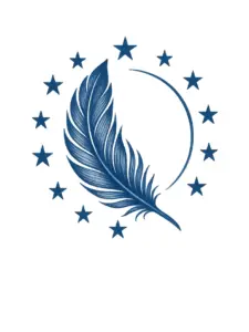 tattoovorlage-mit-eleganter-feder-im-kreis-von-sternen