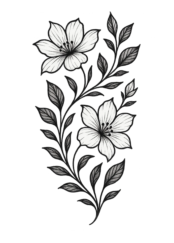 Tattoovorlage mit floralen Elementen und Blüten