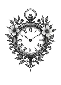 tattoovorlage-mit-floralen-elementen-und-uhr