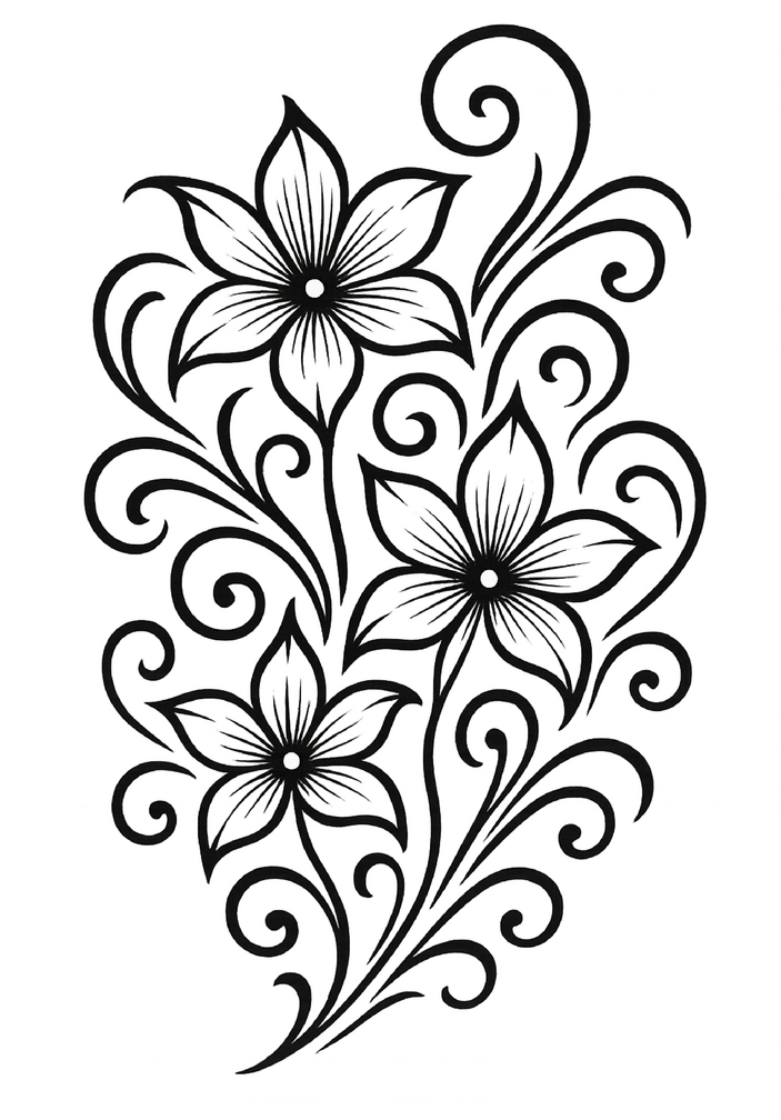 Tattoovorlage mit floralen Mustern und geschwungenen Linien