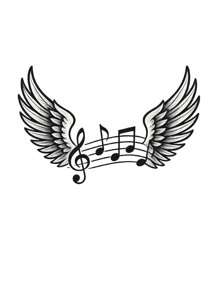 Tattoovorlage mit Flügeln und Notenlinie für Musikliebhaber