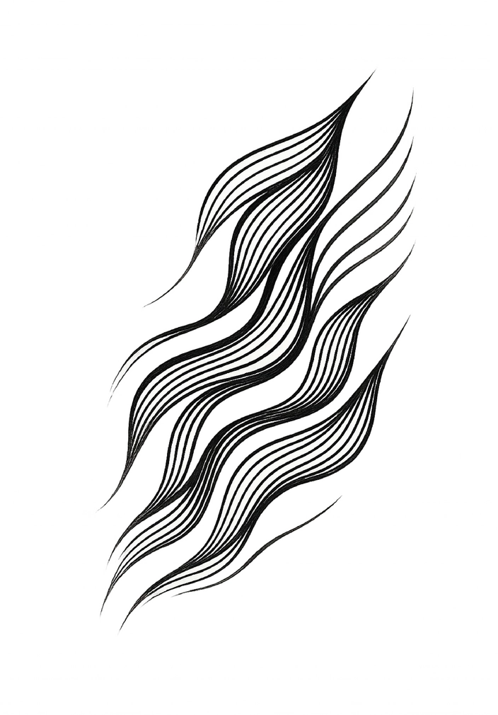Tattoovorlage mit geschwungenen Wellenlinien in Schwarz-Weiß