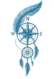 tattoovorlage-mit-kompass-und-federn-gestaltet