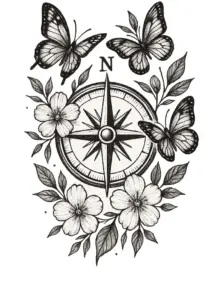 tattoovorlage-mit-kompass-und-schmetterlingen