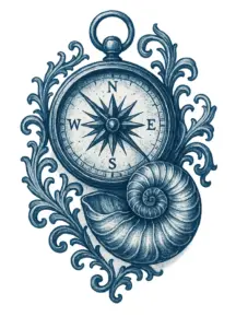 tattoovorlage-mit-kompass-und-schnecke