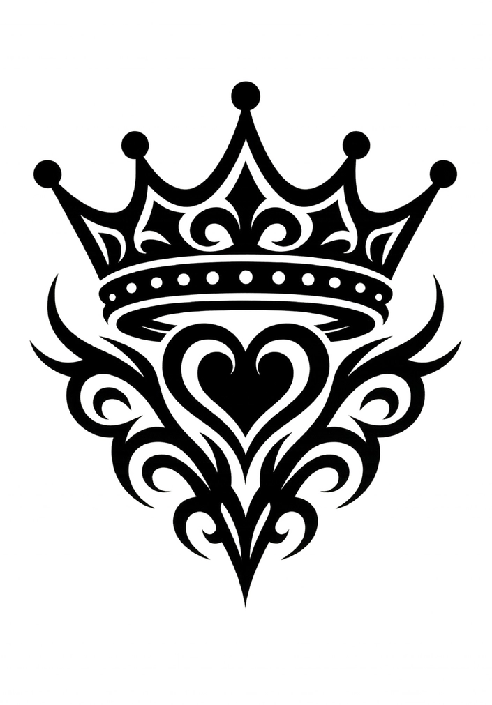 Tattoovorlage mit Krone und Herz im Tribal-Stil