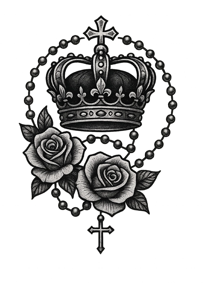 Tattoovorlage mit Krone und Rosen für Oberarm