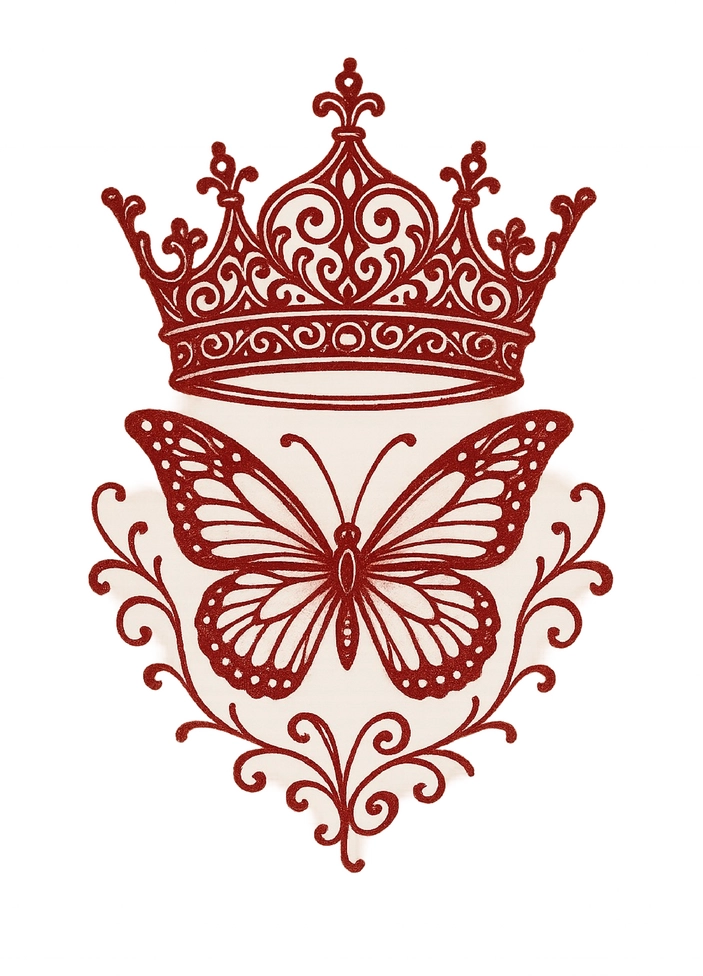 Tattoovorlage mit Krone und Schmetterling in Rot