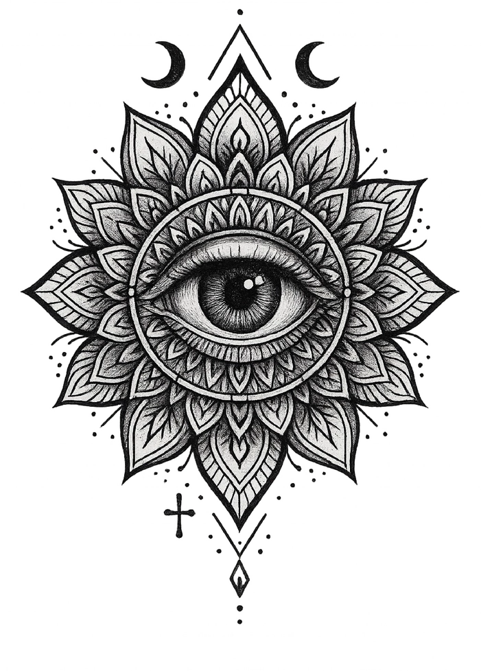 Tattoovorlage mit Mandala und mystischem Auge