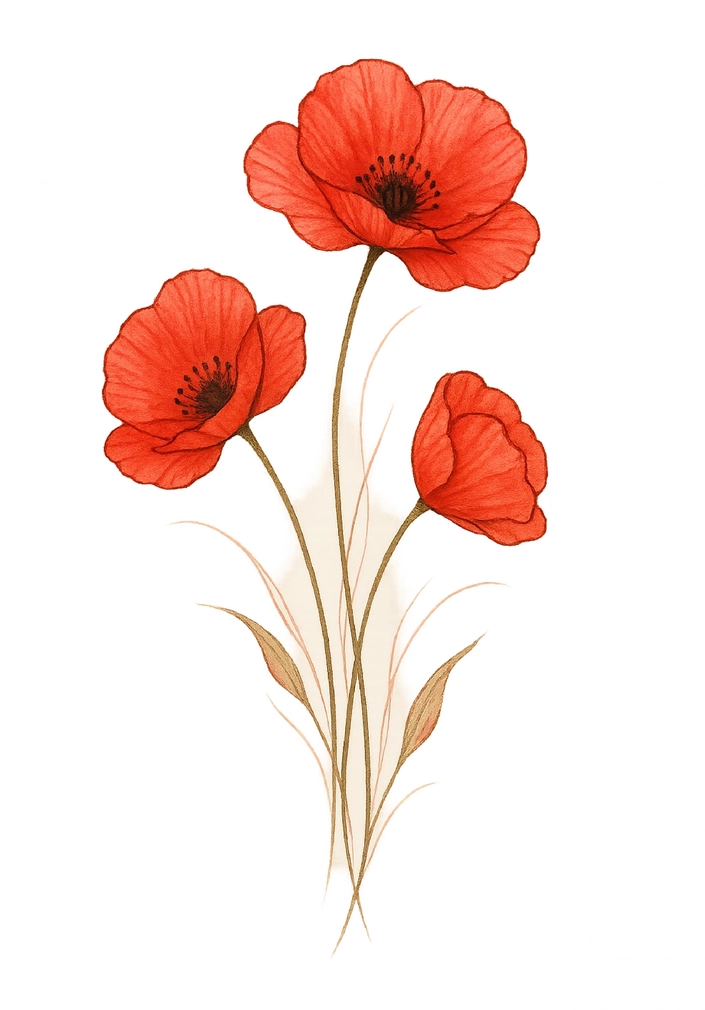 Tattoovorlage mit Mohnblumen in Rot und sanften Linien