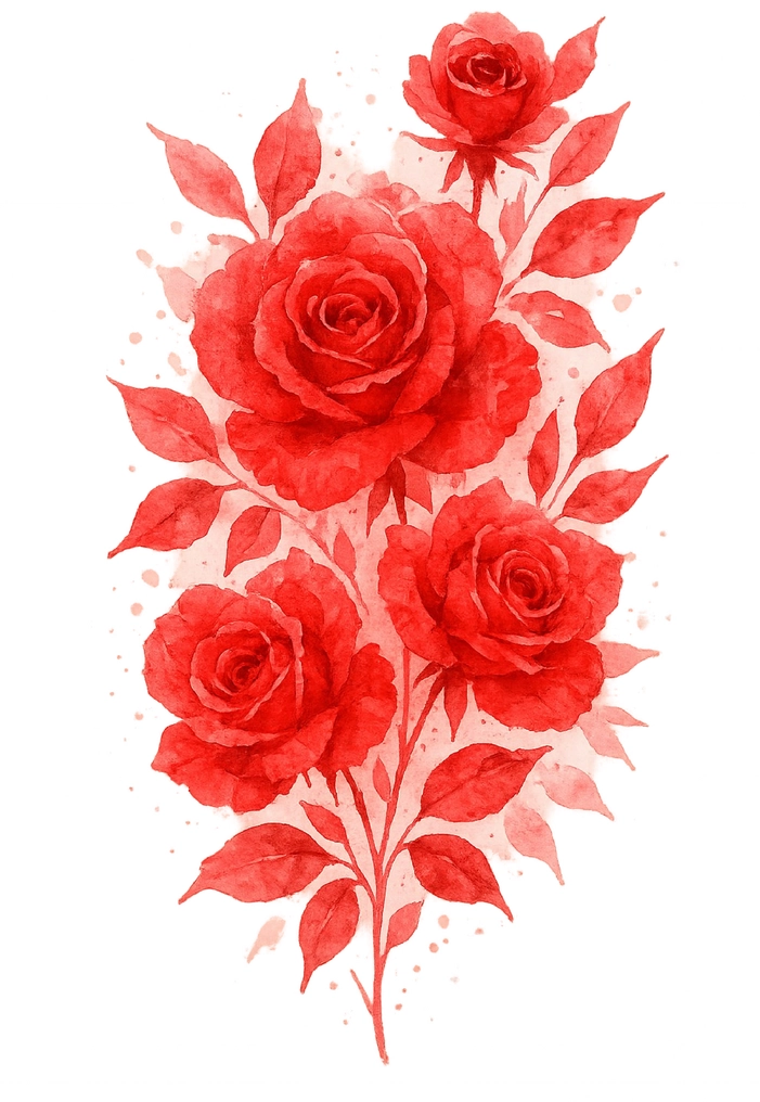 Tattoovorlage mit roten Rosen im Aquarellstil