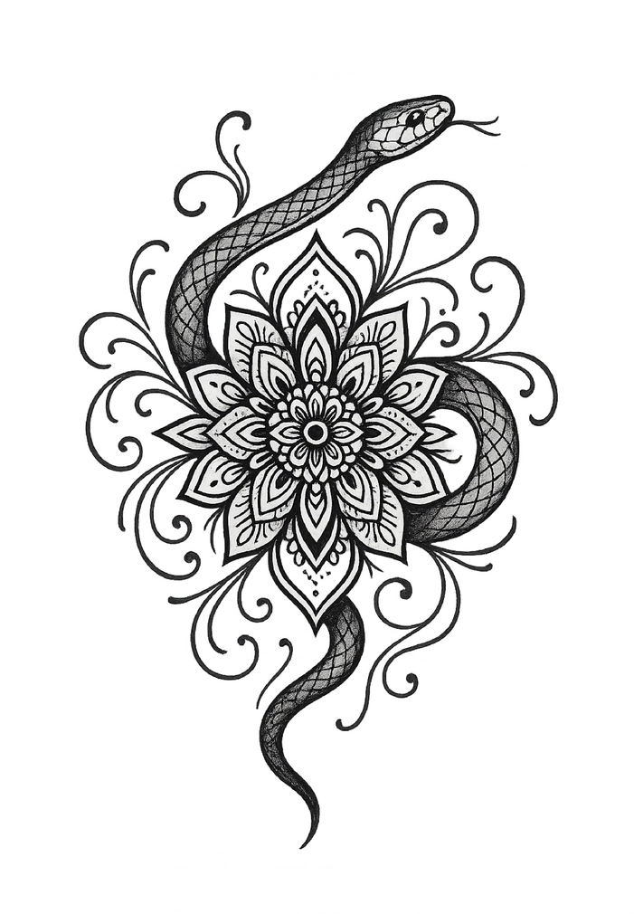 Tattoovorlage mit Schlange und Mandala-Design
