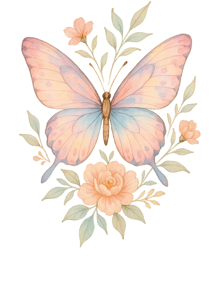 Tattoovorlage mit Schmetterling und floralen Elementen