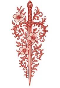 tattoovorlage-mit-schwert-und-floralen-elementen