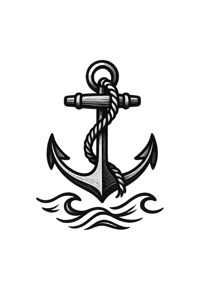 Tattoovorlage mit stilisiertem Anker und Wellen