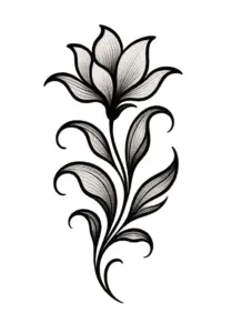 tattoovorlage-mit-stilisierter-blume-und-geschwungenen-blaettern