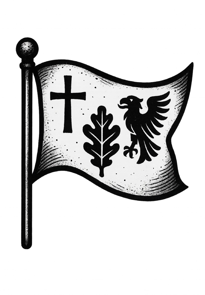 Tattoovorlage mit stilisierter Flagge und Symbolen