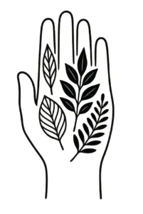 tattoovorlage-mit-stilisierter-hand-und-blaettern