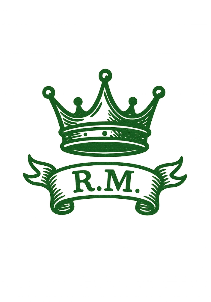 Tattoovorlage mit stilisierter Krone und R.M. Banner