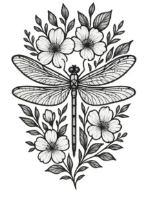 tattoovorlage-mit-stilisierter-libelle-und-floralen-elementen