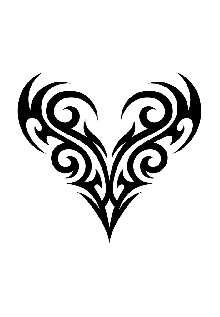 Tattoovorlage mit tribalem Herzdesign und geschwungenen Linien