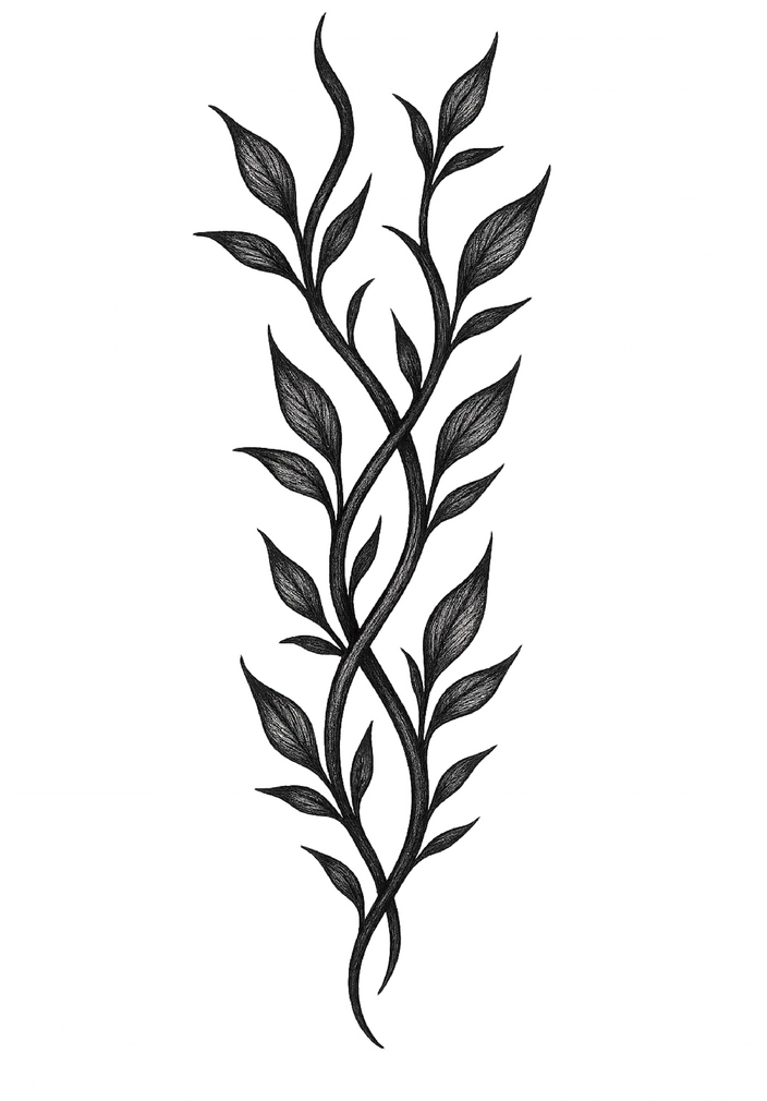 Tattoovorlage mit verschlungenen Ranken und Blättern für Oberschenkel