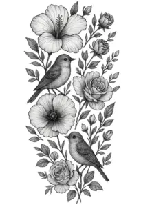 tattoovorlage-mit-voegeln-und-blumen-oberschenkel