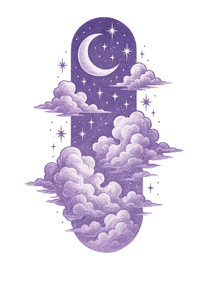 Tattoovorlage mit Wolken und Sternen im lila Design