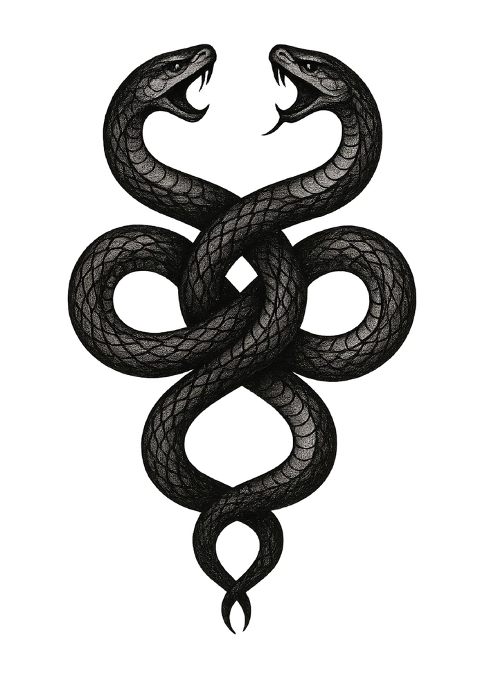 Tattoovorlage mit zwei verschlungenen Schlangen als Symbol für Stärke
