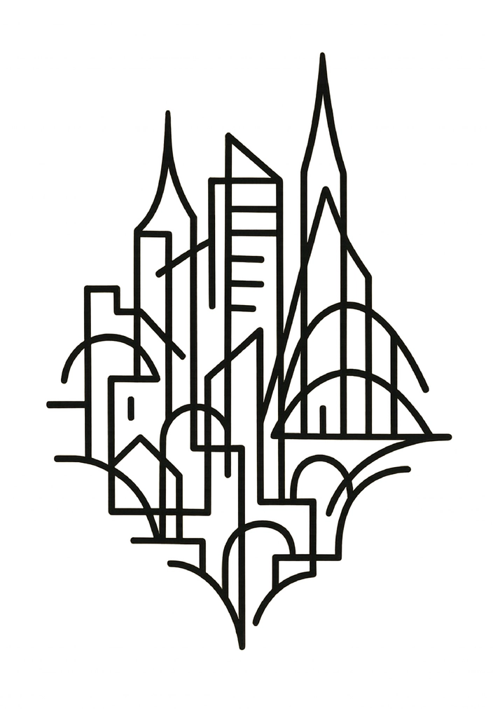 Tattoovorlage moderne Stadtlinie Schwarz-Weiß