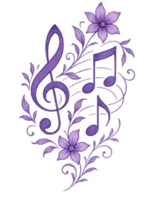 tattoovorlage-musiknoten-florale-akzente-violett