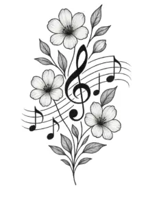 tattoovorlage-musiknoten-und-blumen-fuer-den-nacken