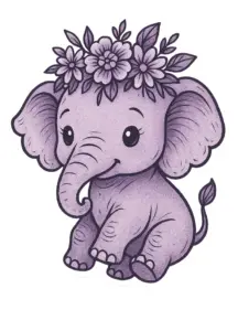 tattoovorlage-niedlicher-elefant-mit-blumenkranz