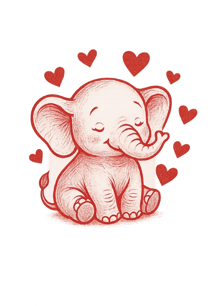 Tattoovorlage niedlicher Elefant umgeben von Herzen