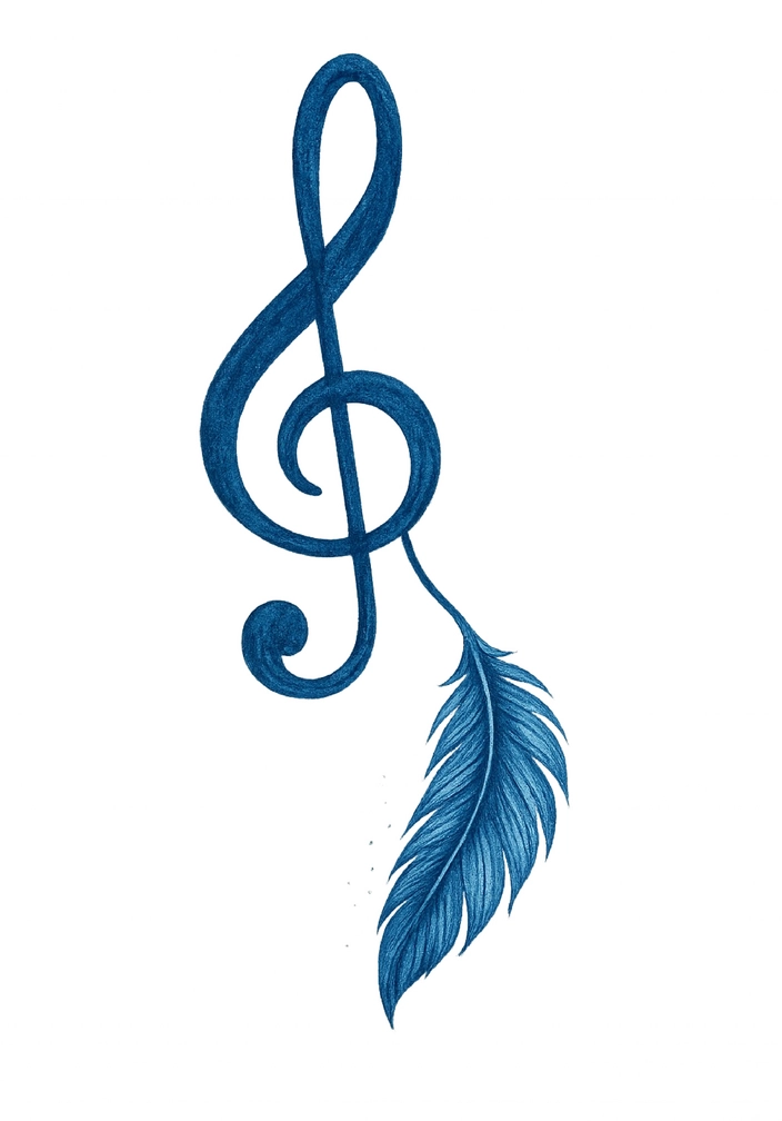 Tattoovorlage Notenschlüssel mit Feder für Musikliebhaber