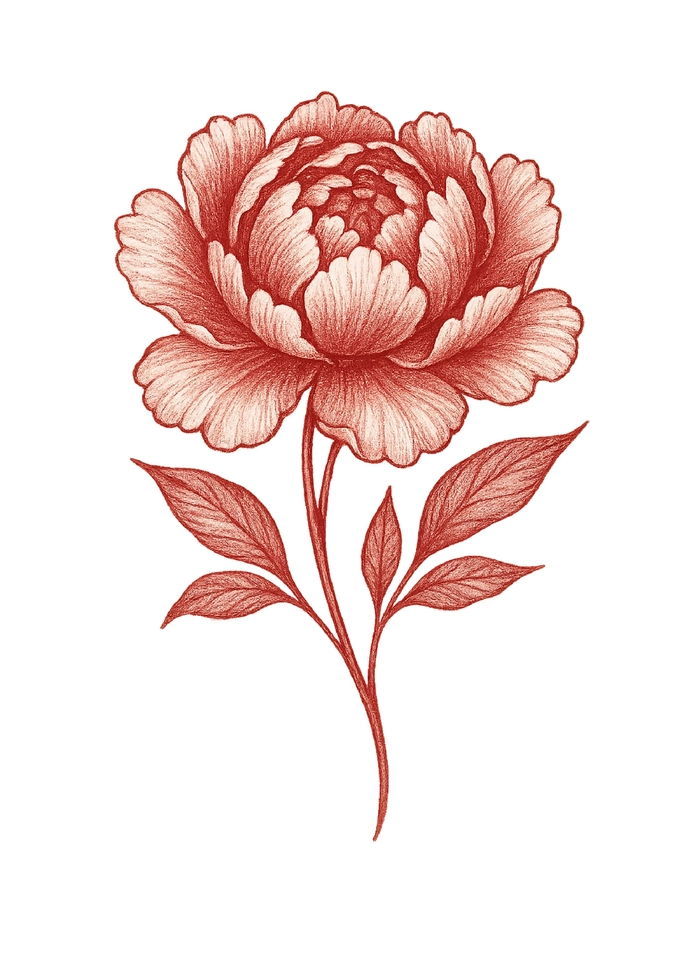 Tattoovorlage Pfingstrose mit feinen Schattierungen für Frauen