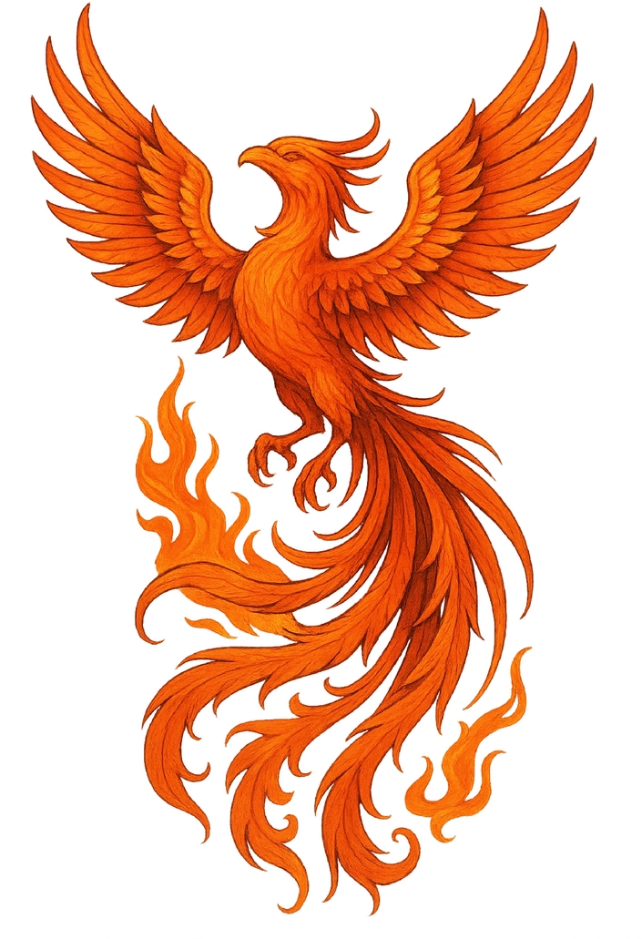 Tattoovorlage Phönix Aufstieg und Wiedergeburt Rücken