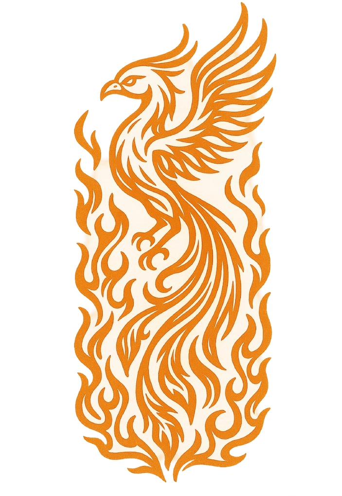 Tattoovorlage Phoenix mit Flammen für Oberarm