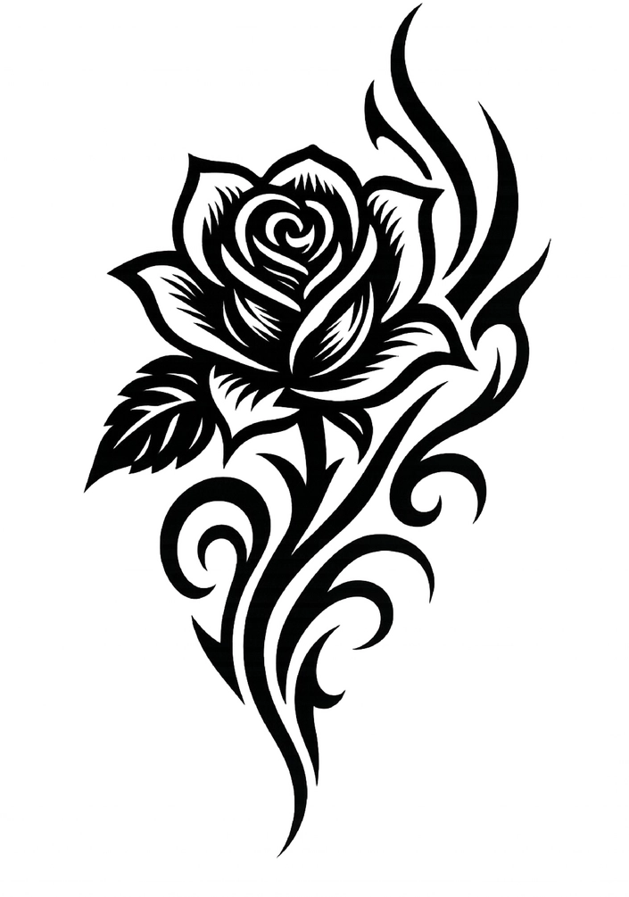 Tattoovorlage Rose im Tribal Stil mit kraftvollen Linien