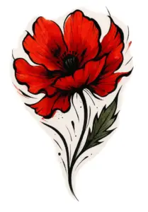 tattoovorlage-rote-mohnblume-mit-dynamischen-blaettern