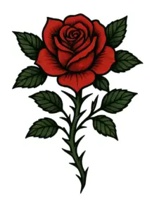 tattoovorlage-rote-rose-mit-blaettern-und-dornen