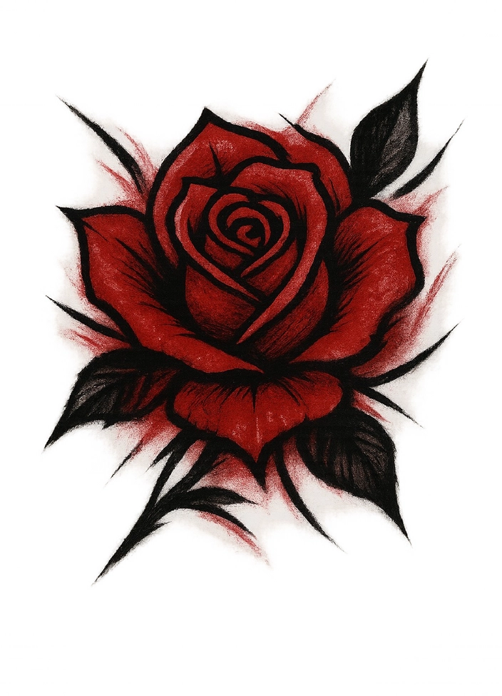Tattoovorlage Rote Rose mit kraftvollen Linien