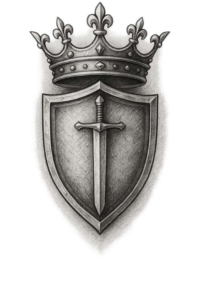 Tattoovorlage Schild mit Schwert und Krone