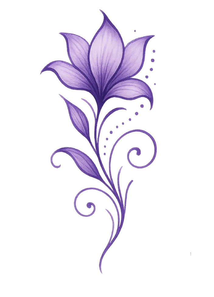 Tattoovorlage schlichte lila Blume mit geschwungenen Linien