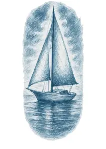 tattoovorlage-segelboot-auf-ruhigem-wasser-oberschenkel