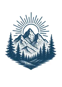 tattoovorlage-stilisierte-berglandschaft-mit-sonne-und-baeumen