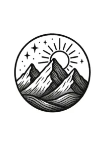 tattoovorlage-stilisierte-berglandschaft-mit-sonne-und-sternen