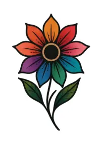 tattoovorlage-stilisierte-blume-mit-bunten-blueteblaettern