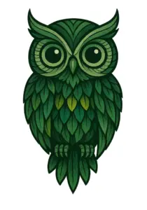 tattoovorlage-stilisierte-eule-aus-gruenen-blaettern