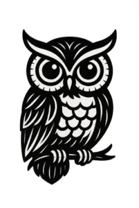 tattoovorlage-stilisierte-eule-grosse-augen-schwarz-weiss
